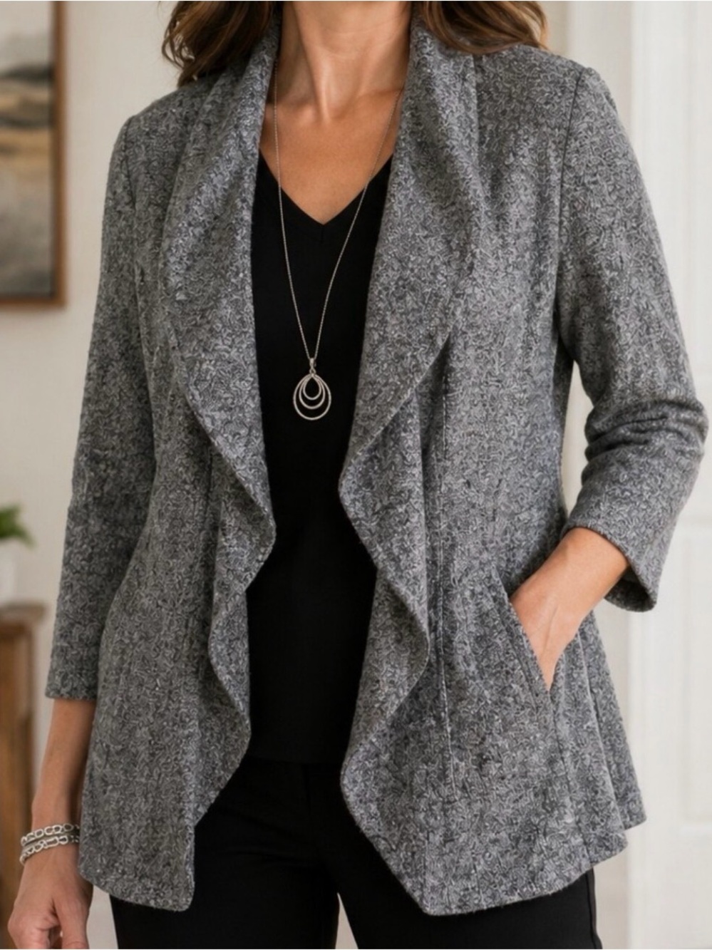 Coldwater Creek Women's Heather Gray Draped Open-Front Blazer